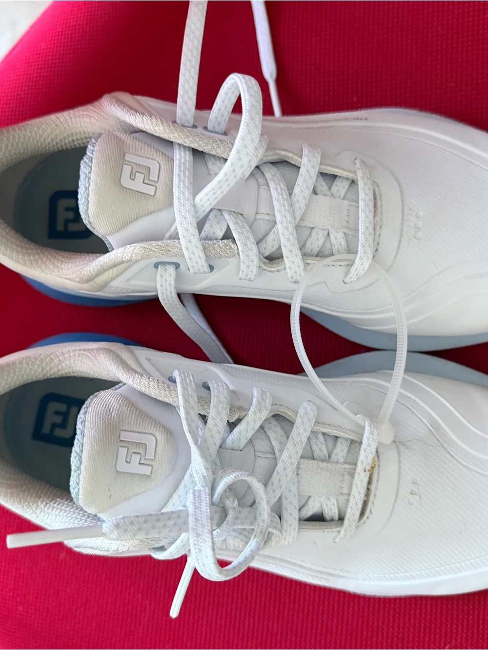 FootJoy White Kids Athletic Golf Sneakers with Blue Accents
